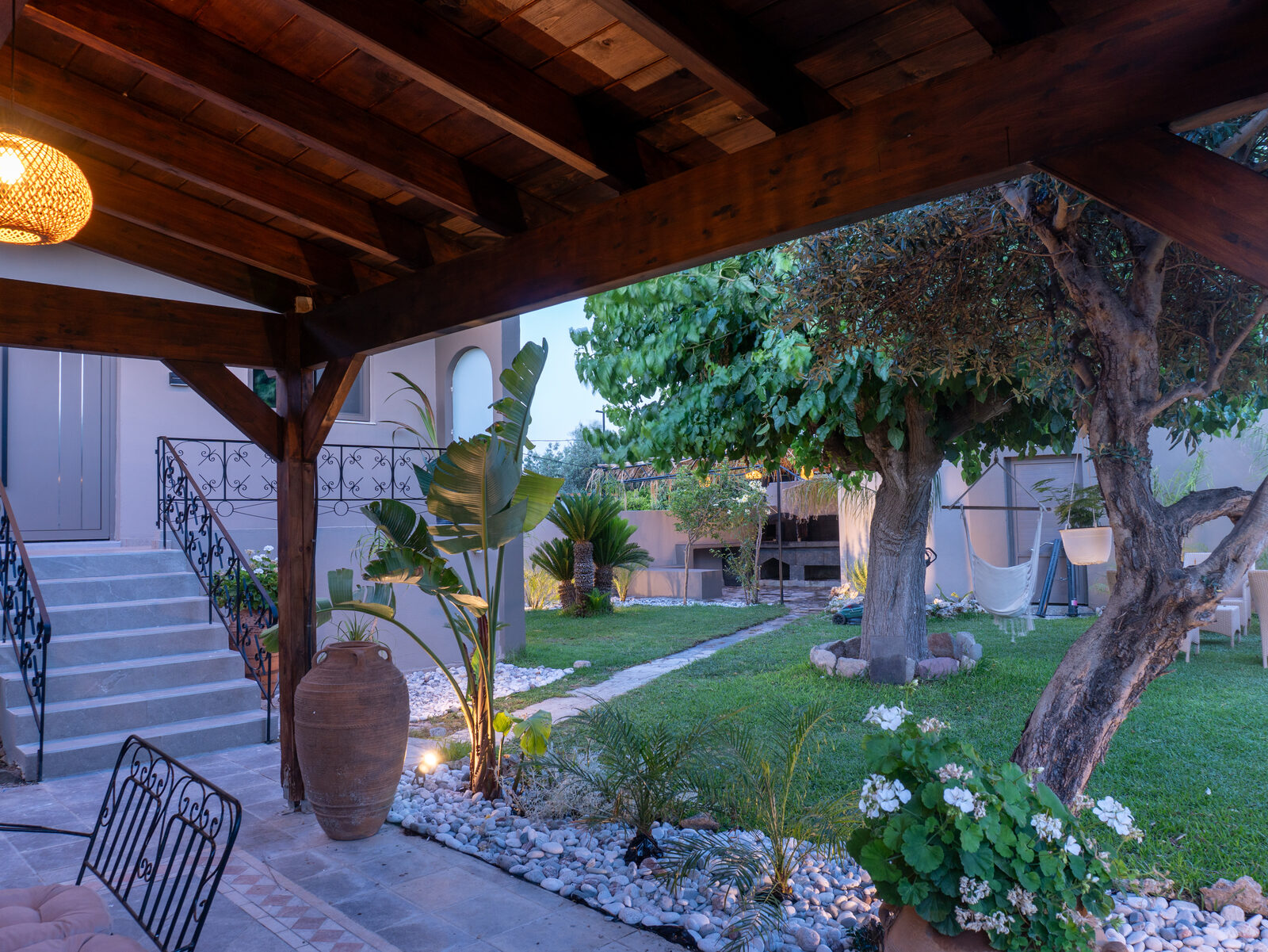 Garden pergola seating area at Casa Avgeri, Afandou Rhodes