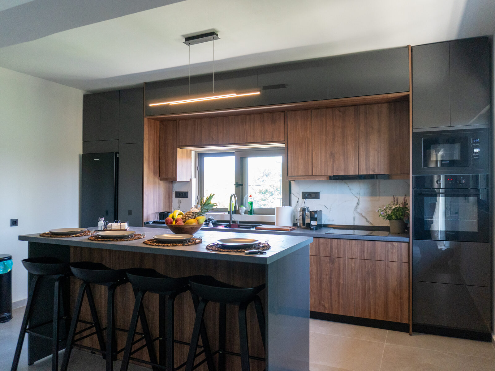Kitchen island with bar stools at Casa Avgeri Rhodes